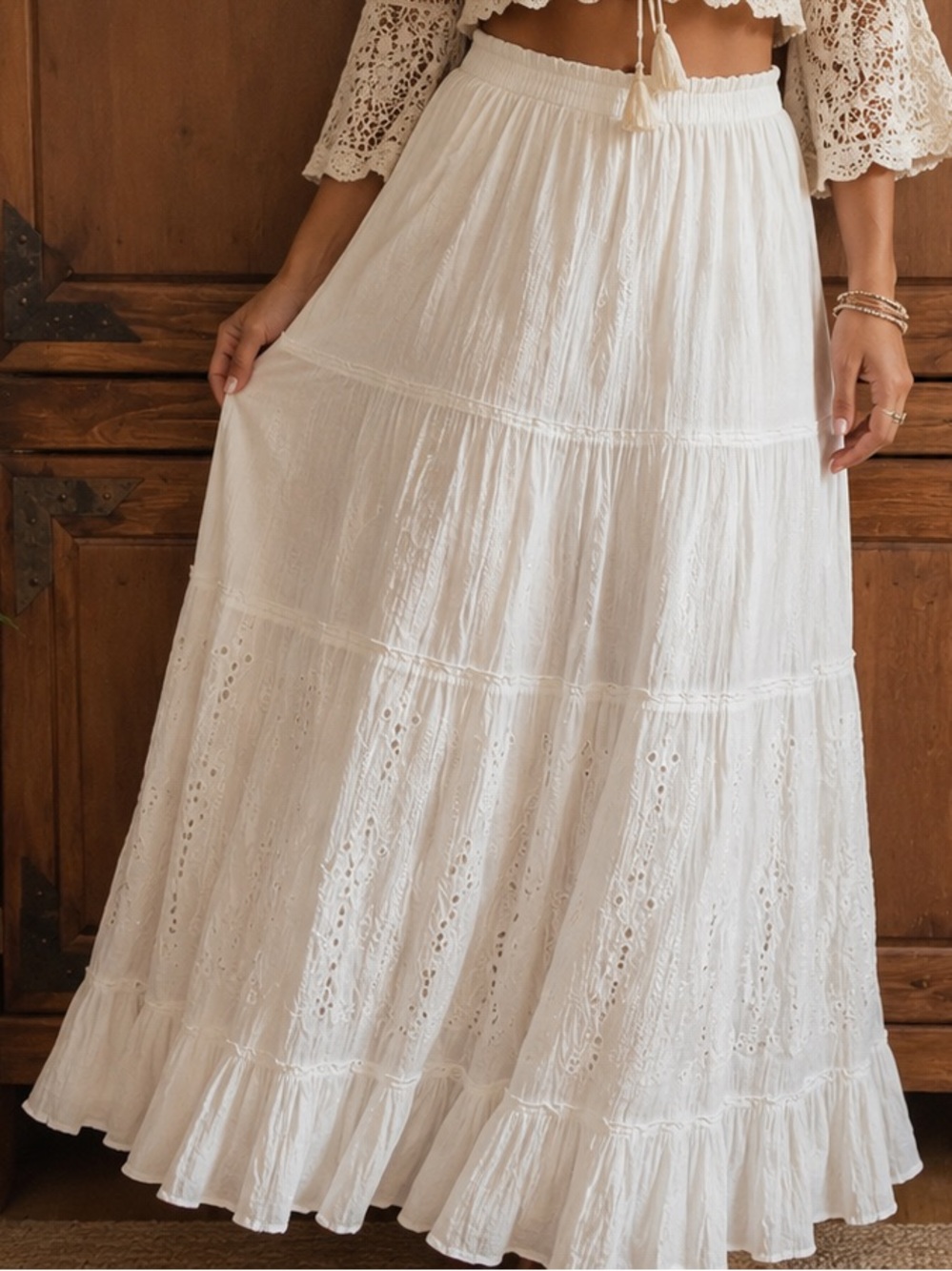 Roz & Ali White cotton tiered festival skirt XL NWT